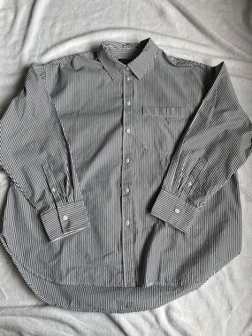 Etienne Oversized Navy and White Striped Button-Up Shirt